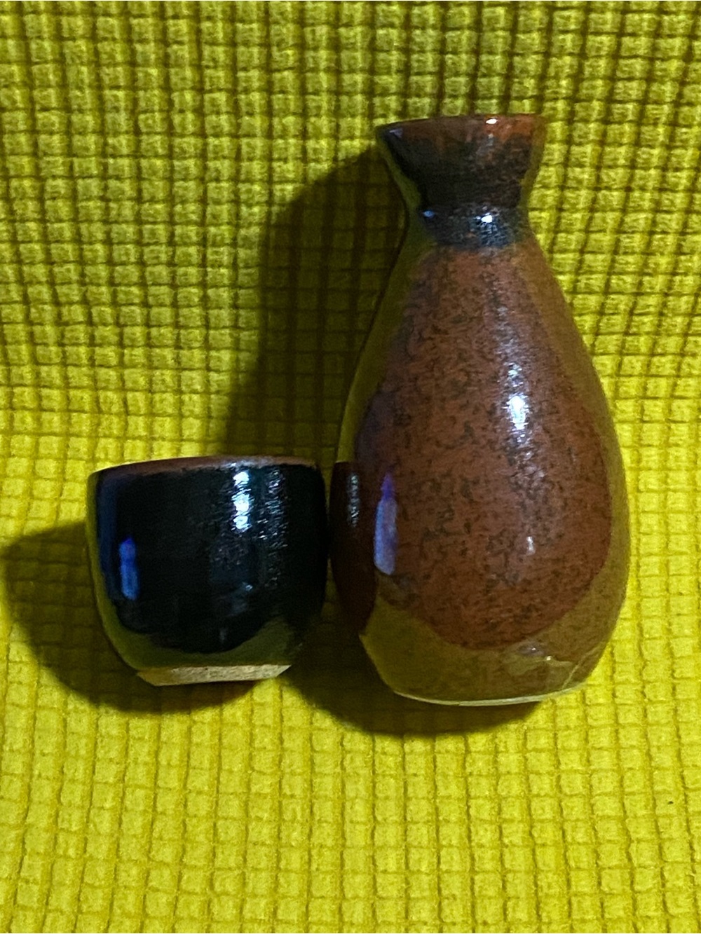 2PC. Set VINTAGE Japanese Pottery ARTISAN Sake/Wine Bottle & Cup